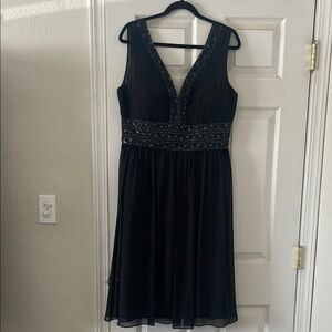 R&M Richards Black Embellished Pleated Midi Dress